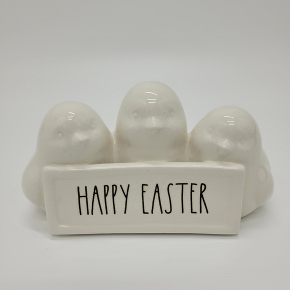 Rae Dunn 3 Chicks White Ceramic Happy Easter Tabletop Shelf Home Decor Holiday - Picture 1 of 11